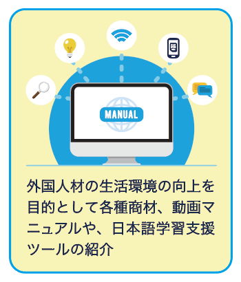 外国人材の生活環境の向上を目的とした各種商材、動画マニュアルや日本語学習支援ツールの紹介